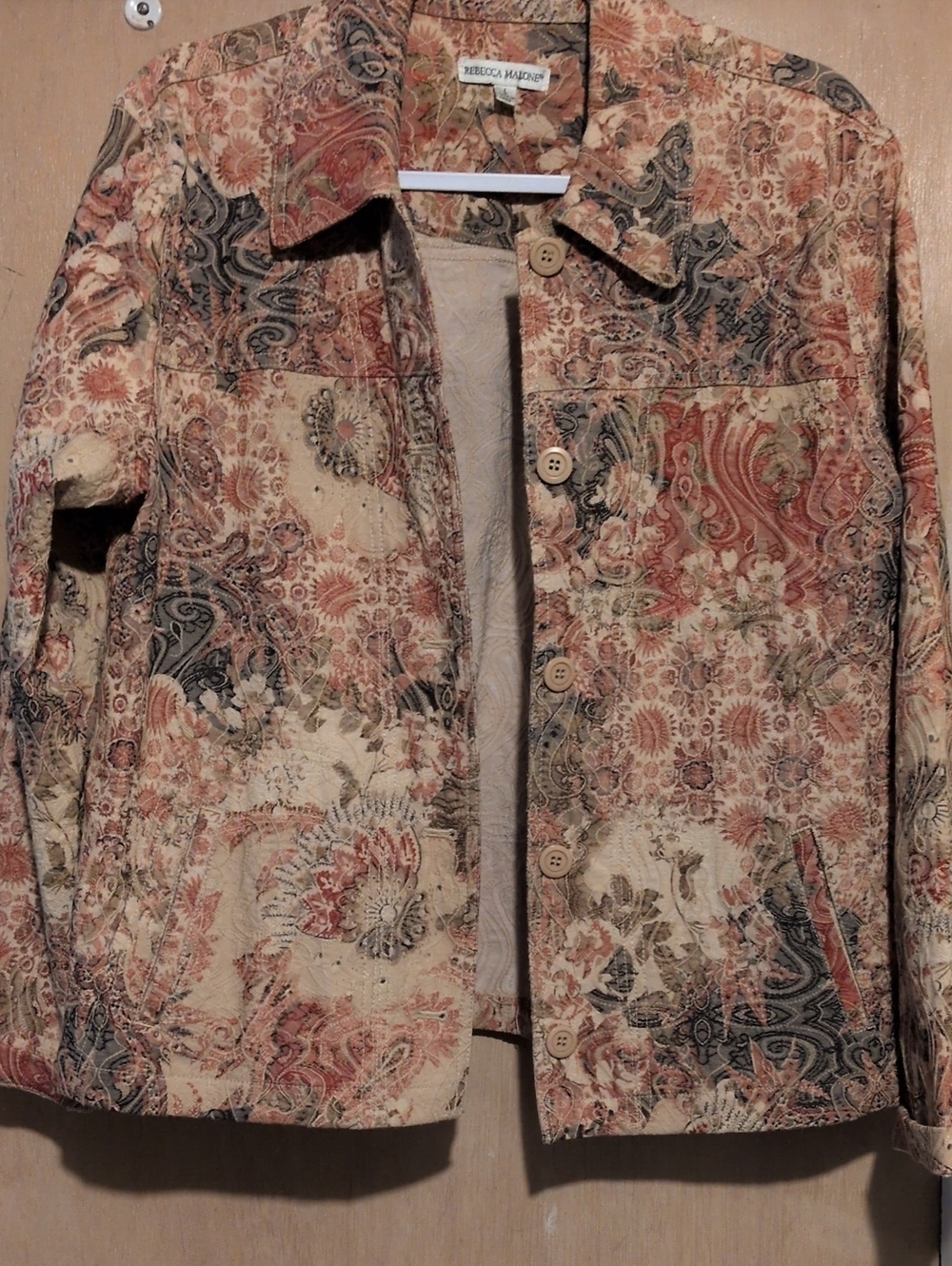 Rebecca Malone Paisley Floral Button-Up Jacket in Cream and Coral